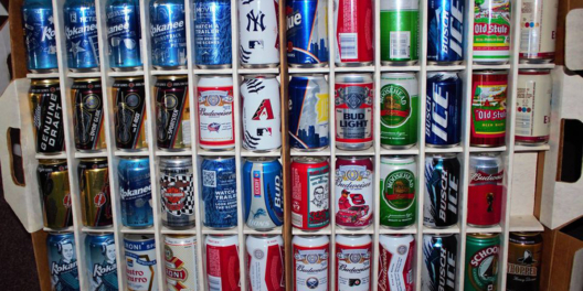 Stacks of empty beer cans from Canadian brewers.
