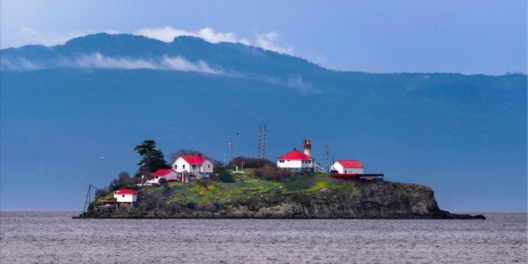 Chrome Island lighthouse is a light station established in 1891 that assists traffic in the region of Deep Bay, Denman Island, and Hornby Island