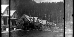 A black-and-white photo of houses being built in Port Alice around 1918.