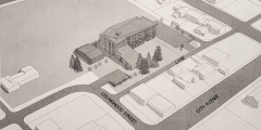 A black-and-white sketch of the location of the proposed affordable housing project.