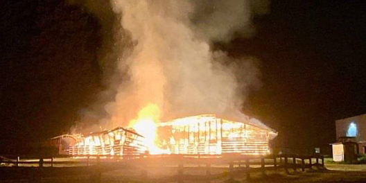 Alberni District Fall Fairgrounds Barns go up in flames in the early morning hours of May 17, 2022.
