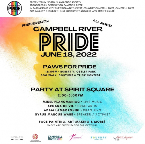 A poster outlining all the events at Campbell River Pride June 18th.