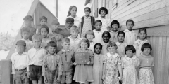 A black and white photo of Paldi school children.