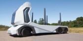 Side view of prototype T-Log electric autonomous logging truck