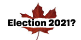 Maple leaf ripped in half with the words "Election 2021?" in the middle