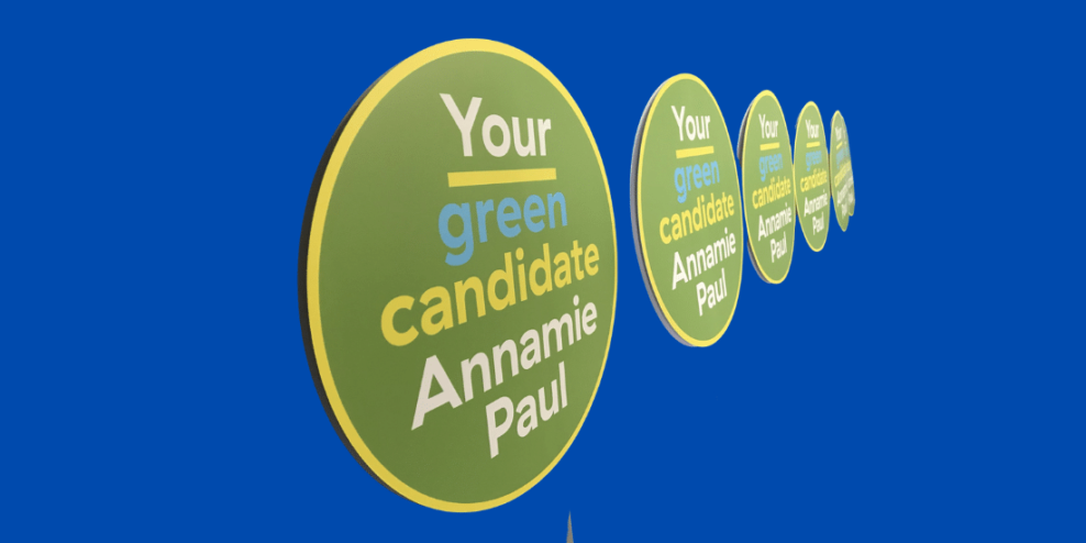 Green Party leader Annamie Paul campaign signs