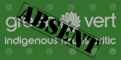 Green Party of Canada logos with stamp of word 'ABSENT' overtop