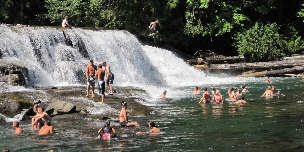 People play in Stotan Falls in 2009 when the area was still open to the public.