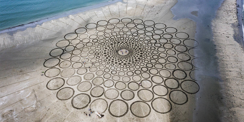 Jim Denevan's sand art at Chesterman Beach is made up of concentric circles that he dug using sticks and shovels.